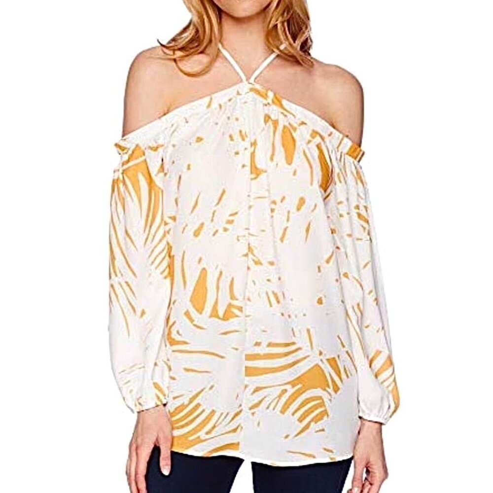 Bishop & Young Y White & Yellow Off The Shoulder Riviera Beachy Blouse